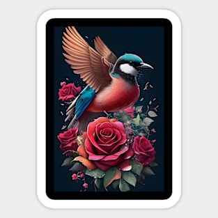 Bird With Red Roses Sticker